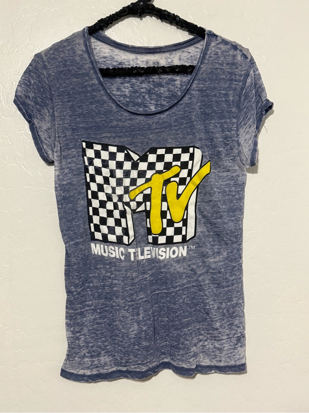 MTV Women’s ' Washed Blue Tee with Yellow Logo